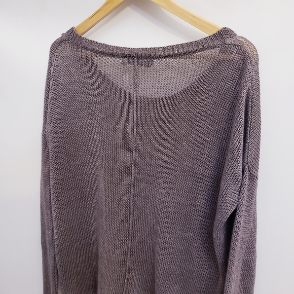 360 Sweater Tan 100% Linen Oversized Knit Scop Neck Sweater, Size S - Picture 5 of 10